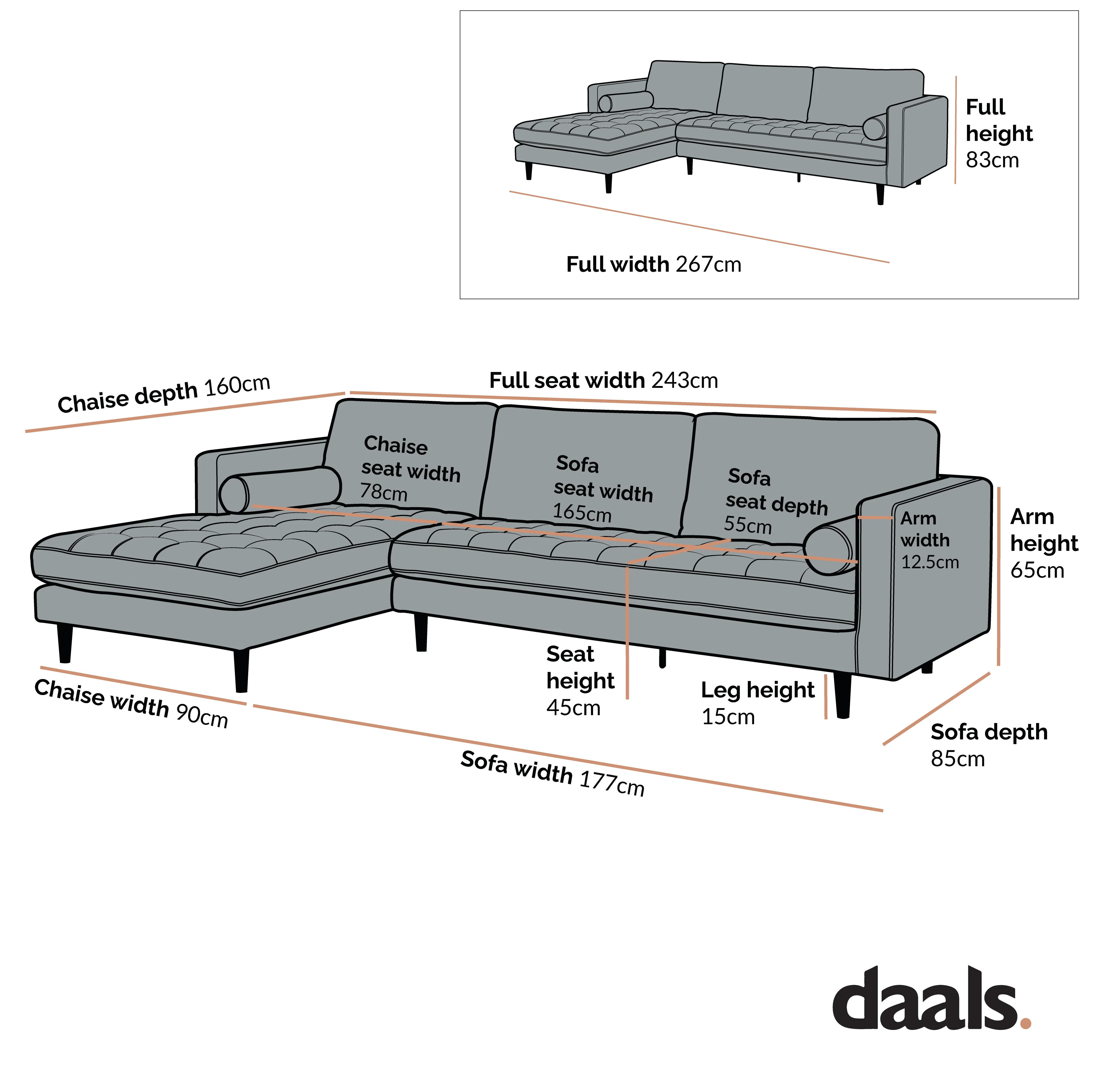 Henrietta Grand 4-Seater LHF Chaise End Sofa, Teal Velvet