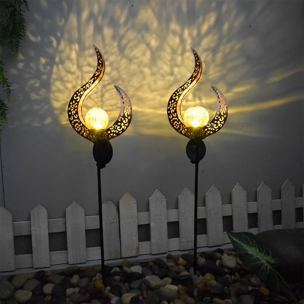 Iron Moon Flame Creative Hollow Projection Cracked Glass Solar Lawn Lights