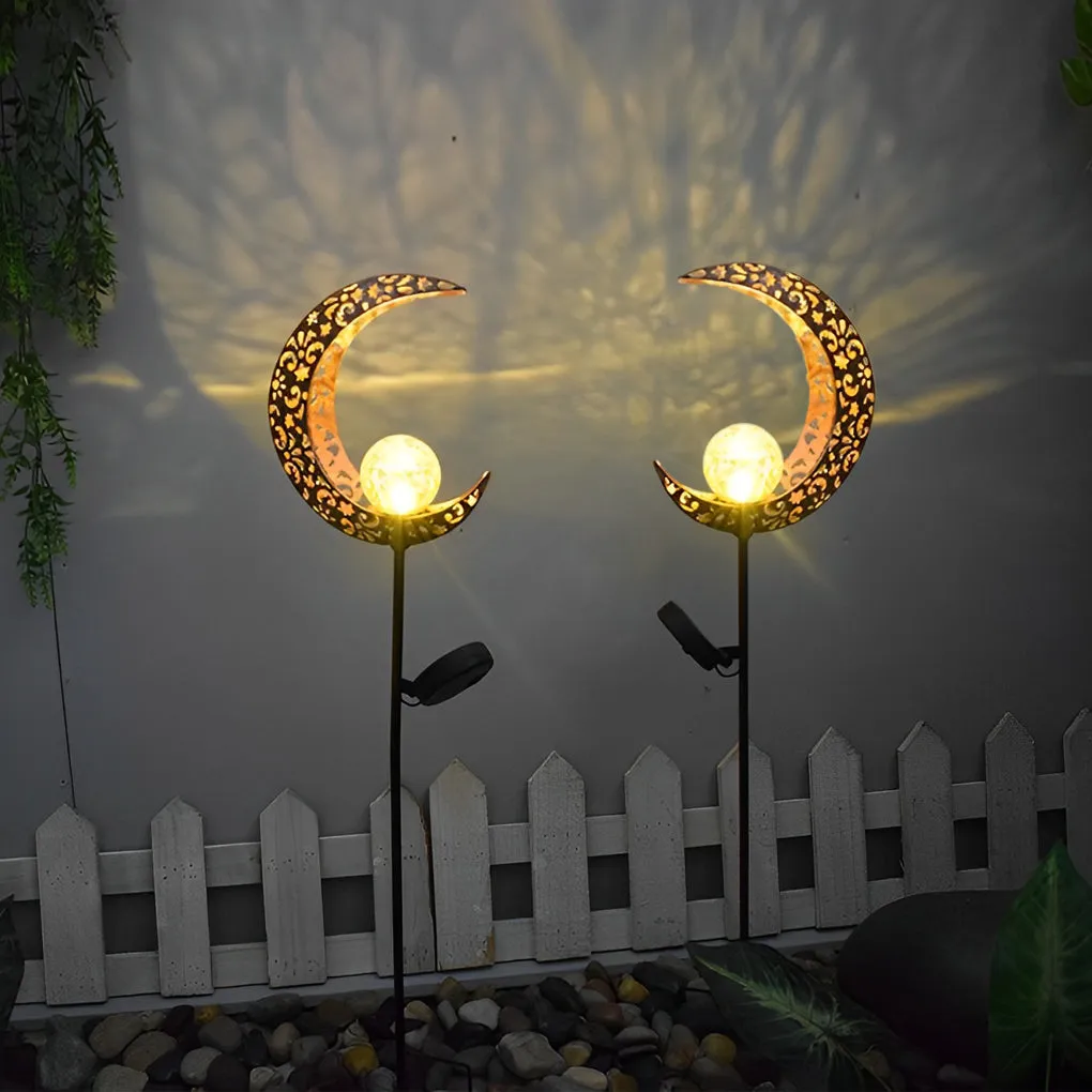 Iron Moon Flame Creative Hollow Projection Cracked Glass Solar Lawn Lights