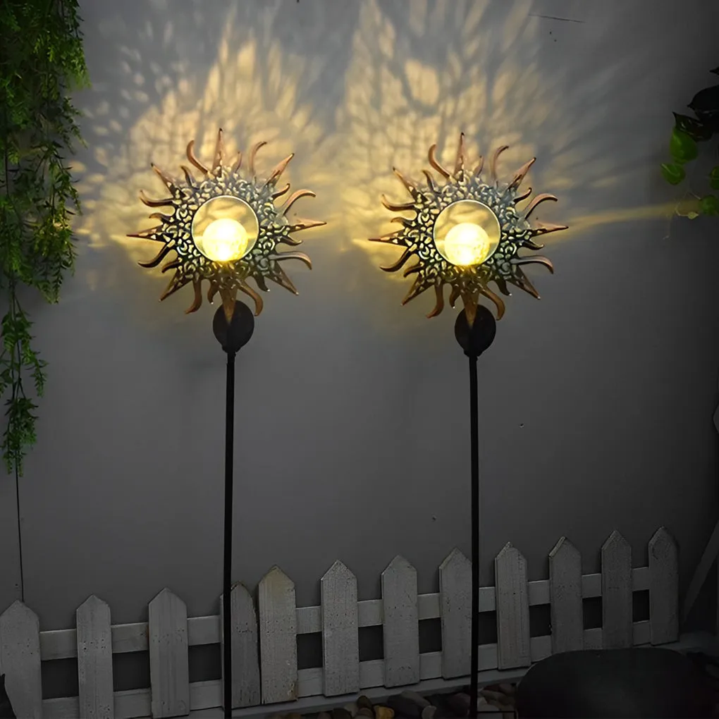 Iron Moon Flame Creative Hollow Projection Cracked Glass Solar Lawn Lights