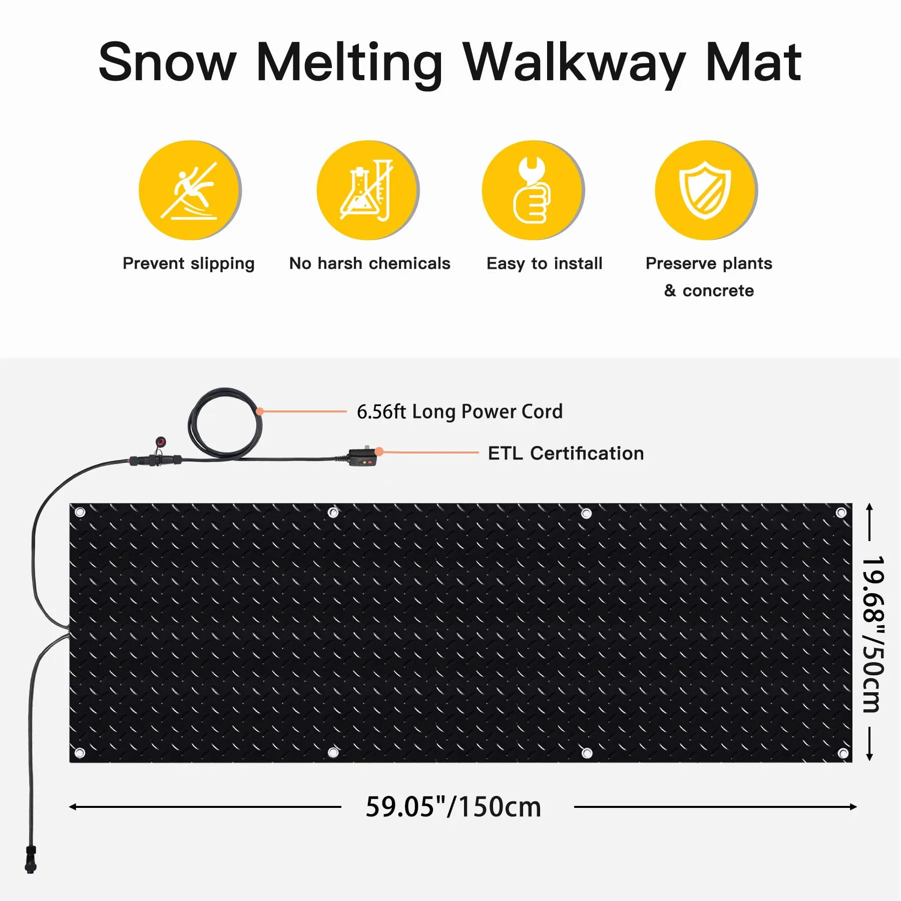 Juilsioa 5ft x 20in Snow Melting Mats Outdoors, Anti-Slip Heated Walkway Mats with Power Cord, Outdoor Snow Melting Mats for Stair Doorway