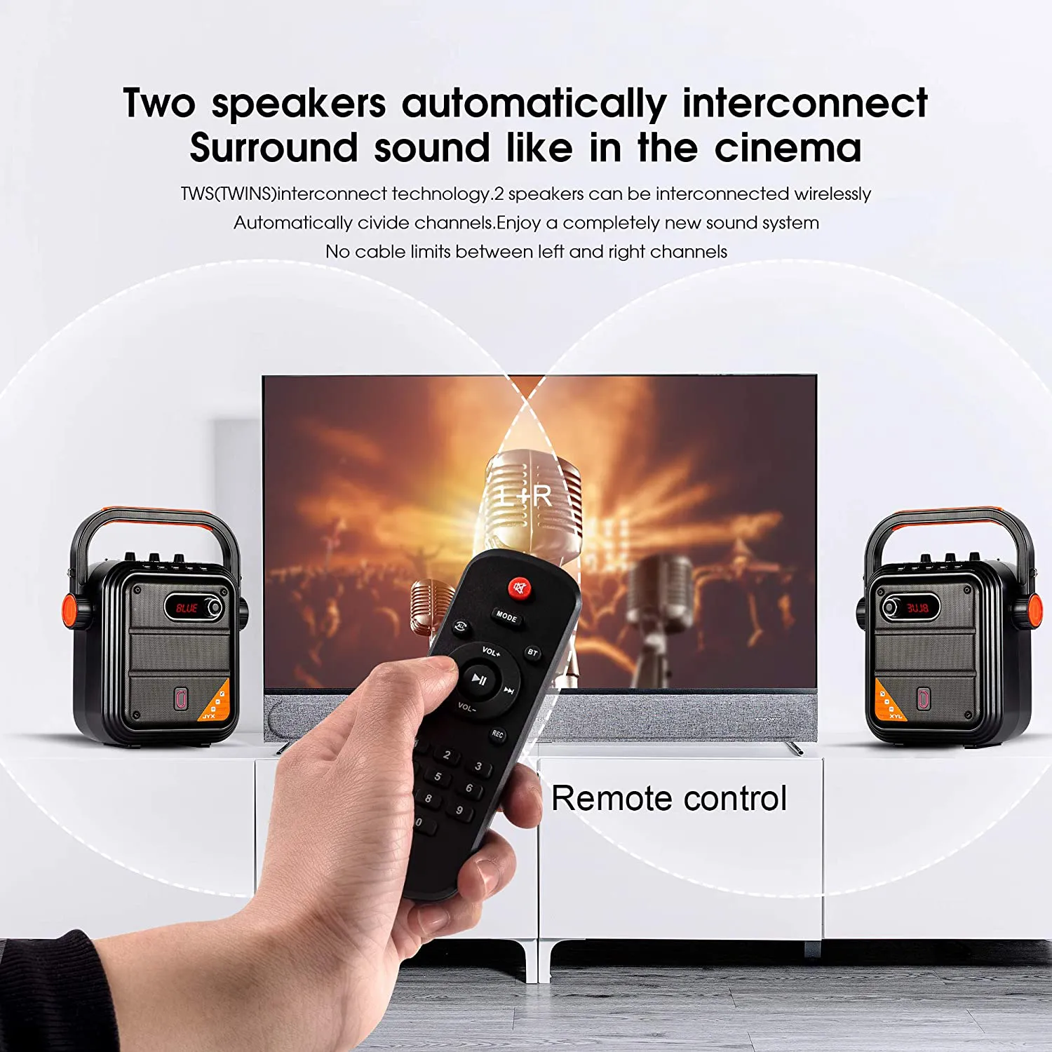 JYX Karaoke Machine Portable Microphone Speaker Set Bluetooth 5.0 Rechargeable PA System with FM Radio, Audio Recording, Remote Control, Supports TF Card/Usb