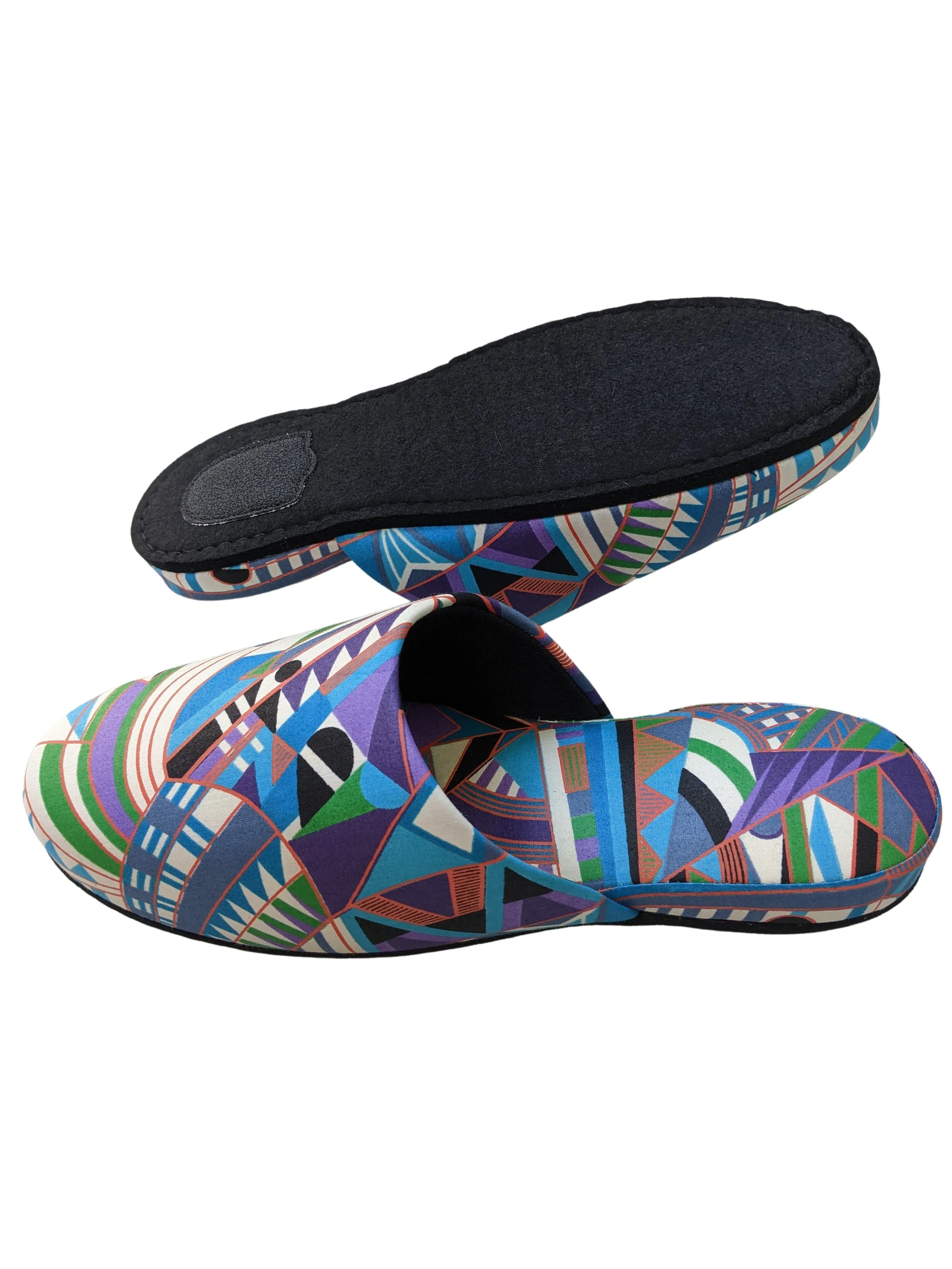 Large Batik Wax Special Printing Mix Slippers [Black wool felt soles] LF2210 [Size Large]