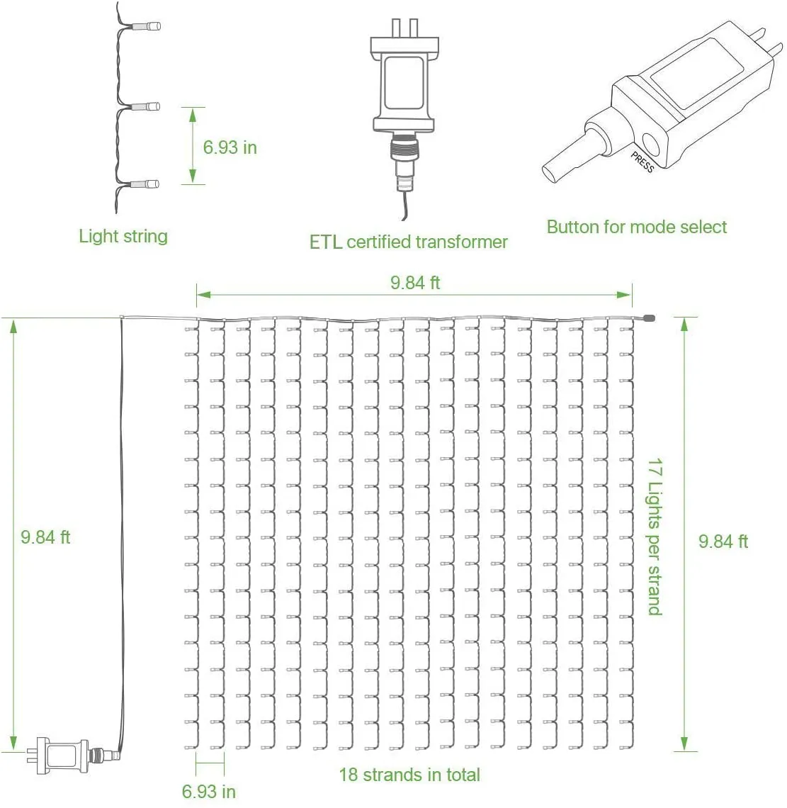 LE 306 LED Curtain Lights for Bedroom Wall Window Hanging Fairy String Lights for Wedding Backdrop Patio Birthday Party, Plug in Indoor Outdoor Decorative Dangling Vertical Twinkle Lights (10x10 ft)