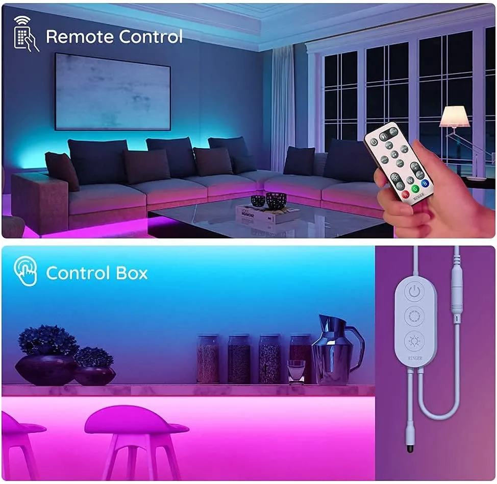 LED Strip Lights Bluetooth, Music Sync LED Lights with App Phone, Remote, Control Box, RGB Color Changing Lights with 64 Scenes Modes, DIY for Room, Bedroom, Kitchen, TV, Office, Party