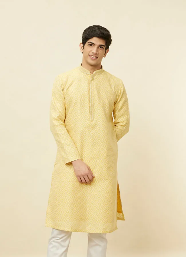 Manyawar Crayola Yellow Diamond Patterned Kurta Set