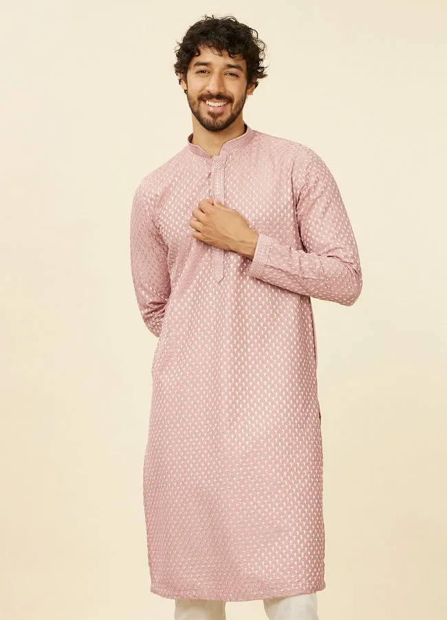 Manyawar Dusty Pink Self Patterned Kurta Set