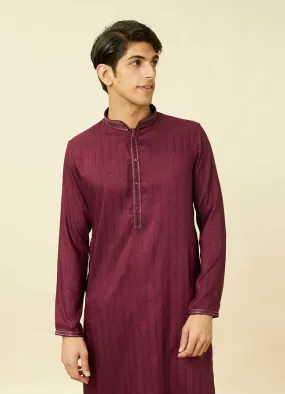 Manyawar Muave Wine Vertical Striped Kurta Set