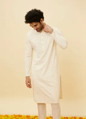 Manyawar Soft White Floral Sequin Embroidered Kurta Set