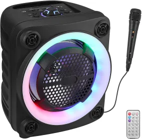 PROZOR 8 Inch Portable Karaoke Machine for Kids & Adults, Portable PA System Rechargeable Wireless Bluetooth Speaker with Wired Microphone & Lights & FM Radio for Party, Wedding