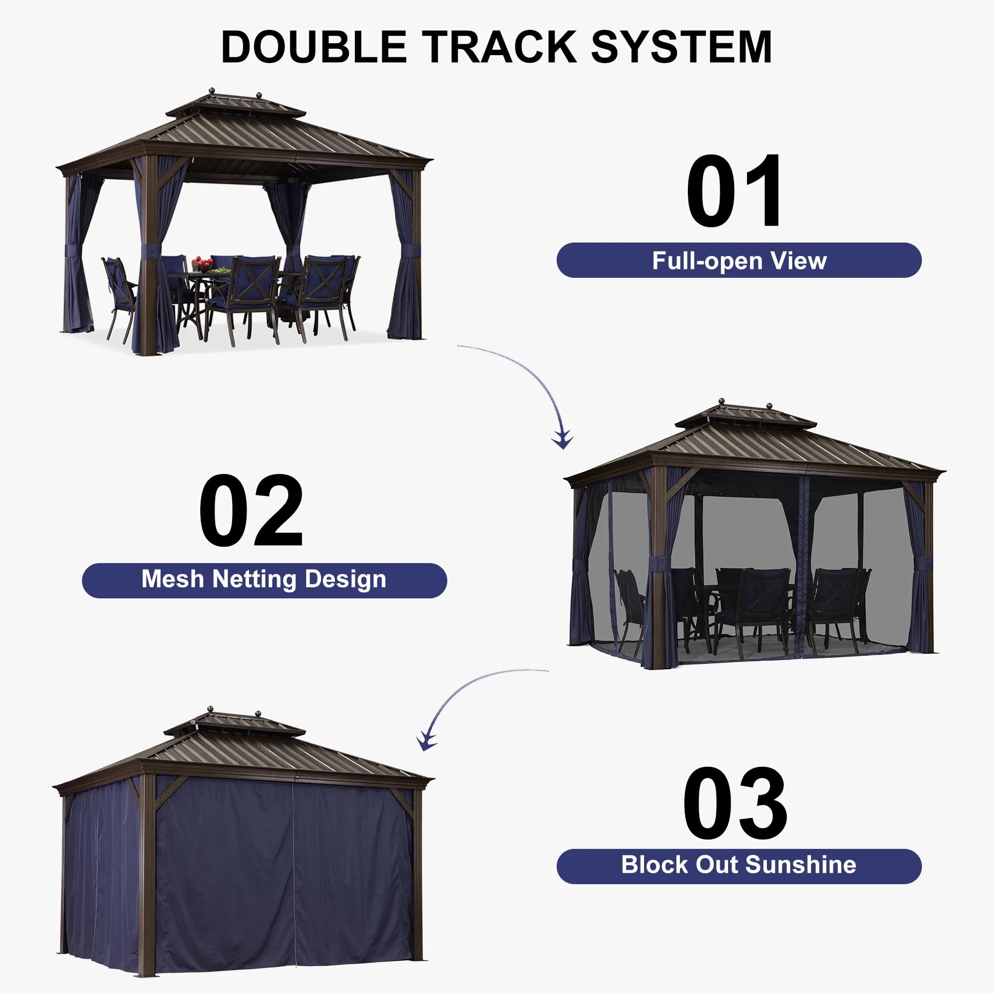 PURPLE LEAF 10' X 12' Hardtop Gazebo Canopy with Netting and Curtains for Outdoor Deck Backyard Heavy Duty Sunshade Outside Metal Patio Permanent Pavilion