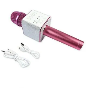 Q9 Portable Karaoke Microphone Wireless Bluerooth Handheld Mic KTV USB Speaker Player Mini Home KTV Music Machine System-Pinkrose