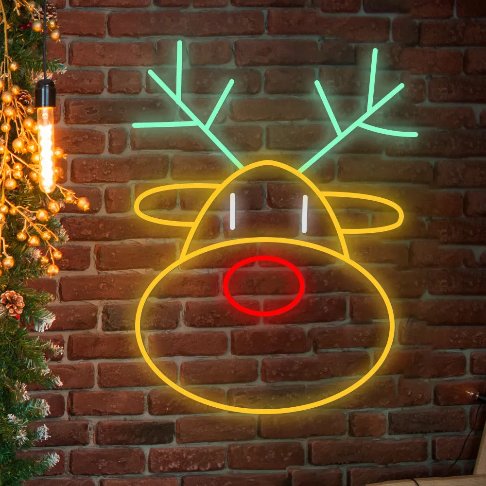 Reindeer Head Antlers LED Lighted Personalized Neon Signs with Dimmer