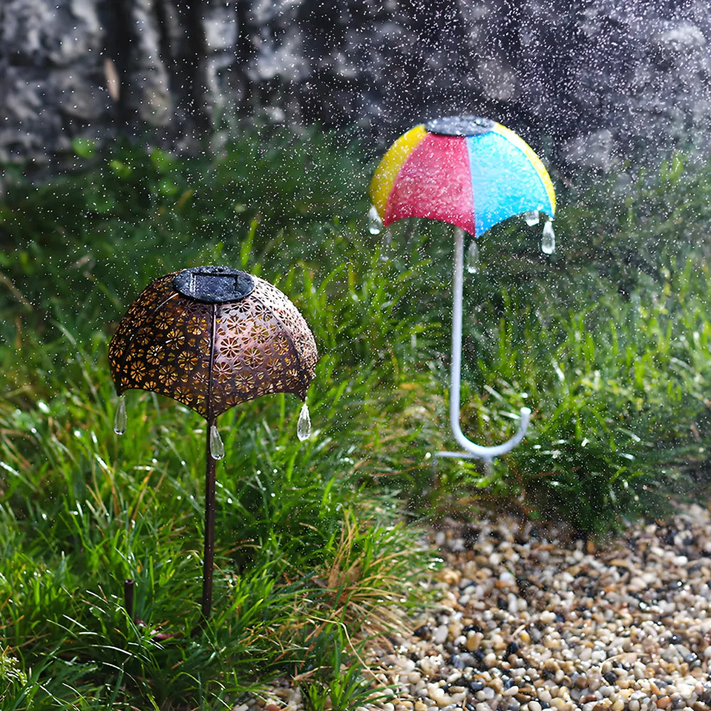 Retro Iron Hollow Umbrella Raindrops Waterproof Modern Solar Lawn Lights