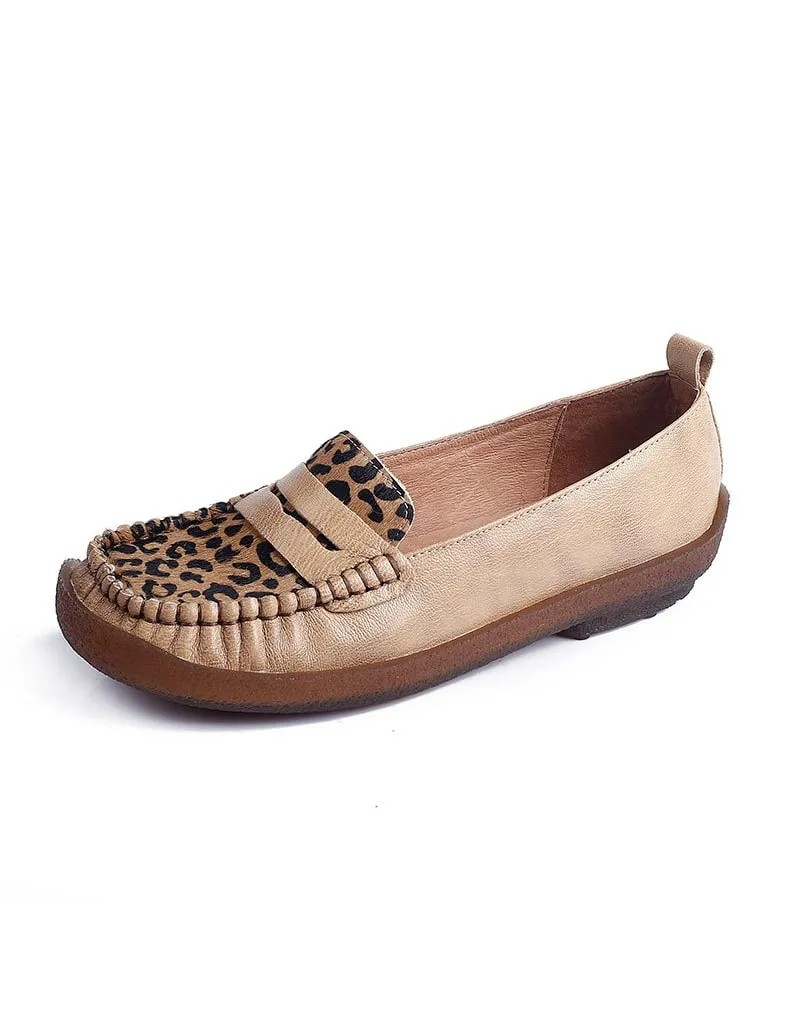 Retro Leather Leopard Flat Comfortable Loafers