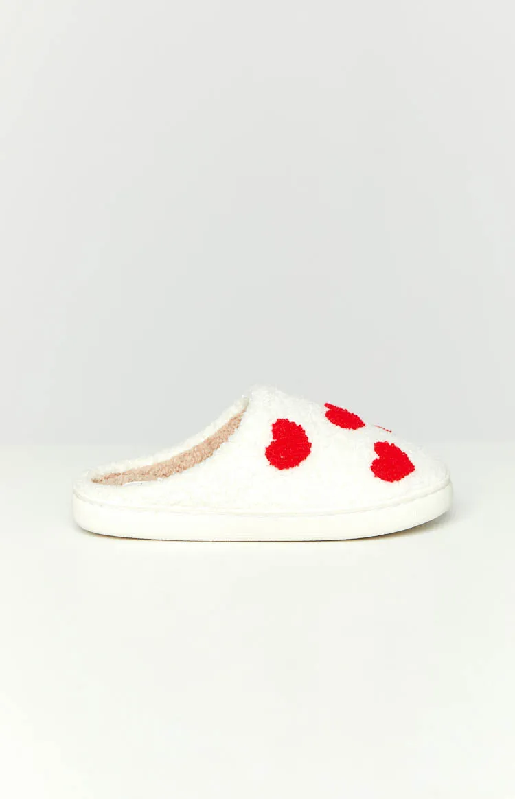 Sweetheart Sole White Love Heart Slippers