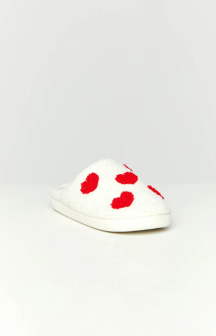 Sweetheart Sole White Love Heart Slippers