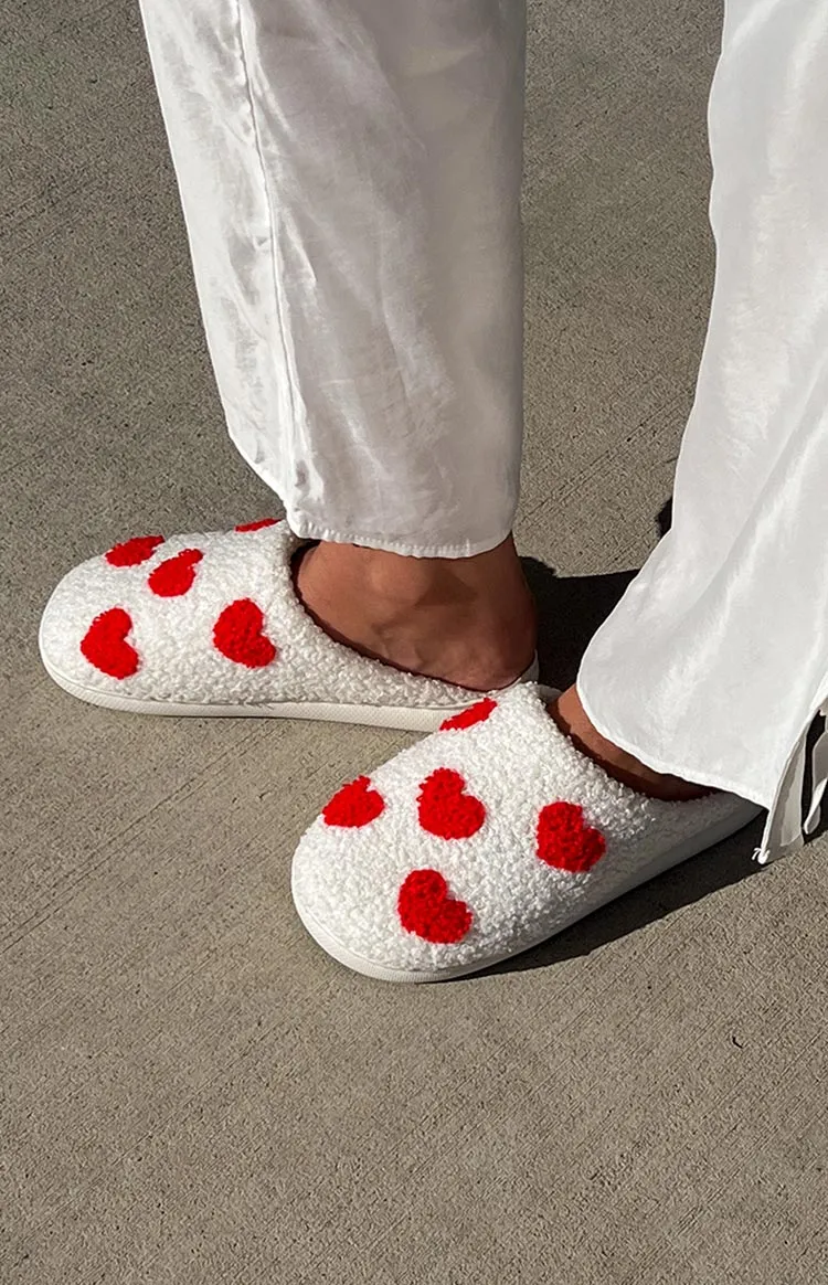 Sweetheart Sole White Love Heart Slippers