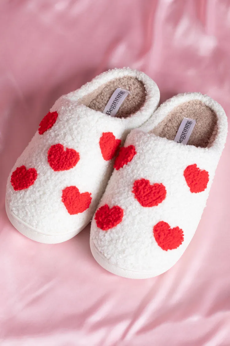 Sweetheart Sole White Love Heart Slippers