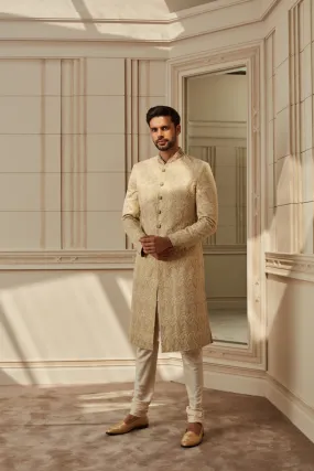 Tasva Ivory Brocade Zardozi Embroidered Sherwani