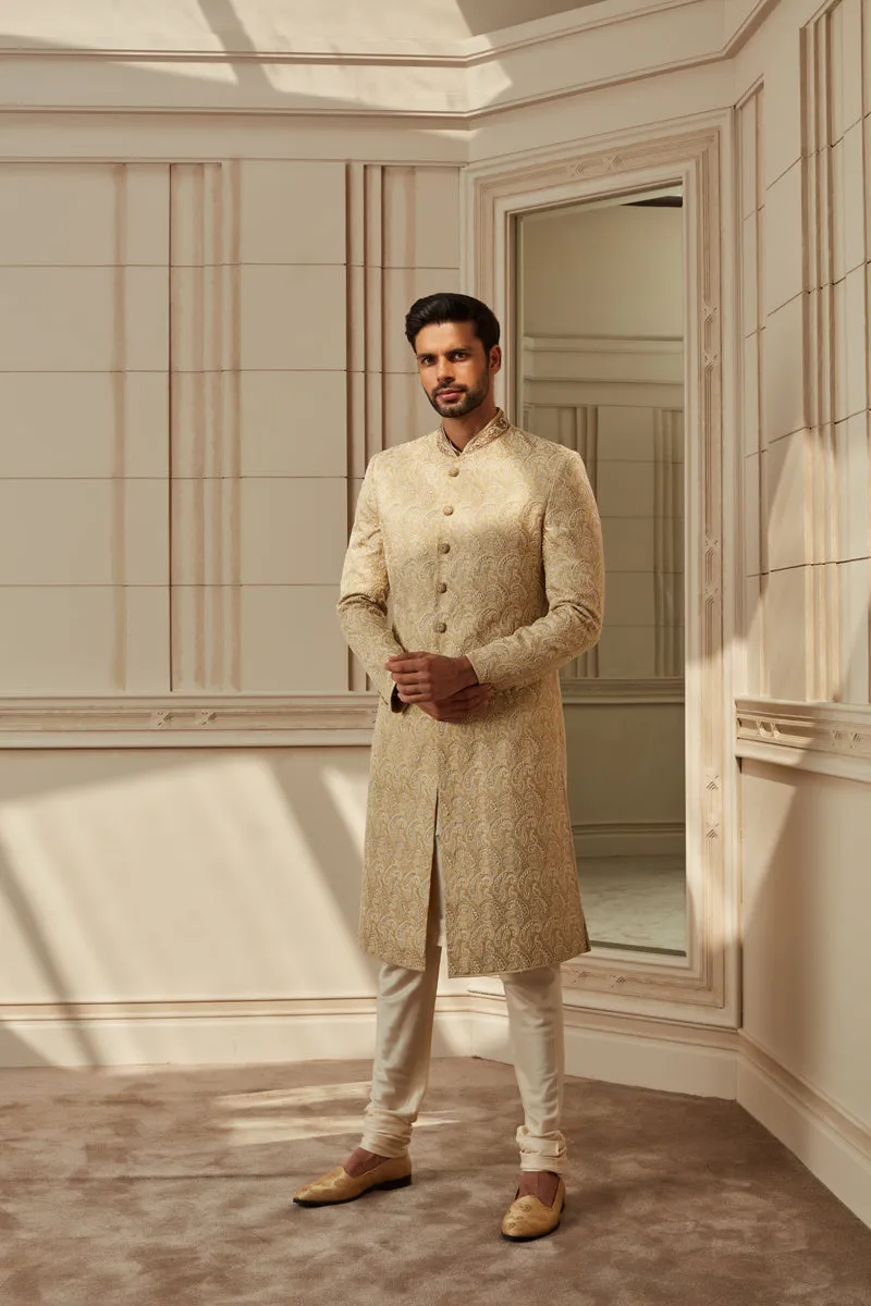 Tasva Ivory Brocade Zardozi Embroidered Sherwani