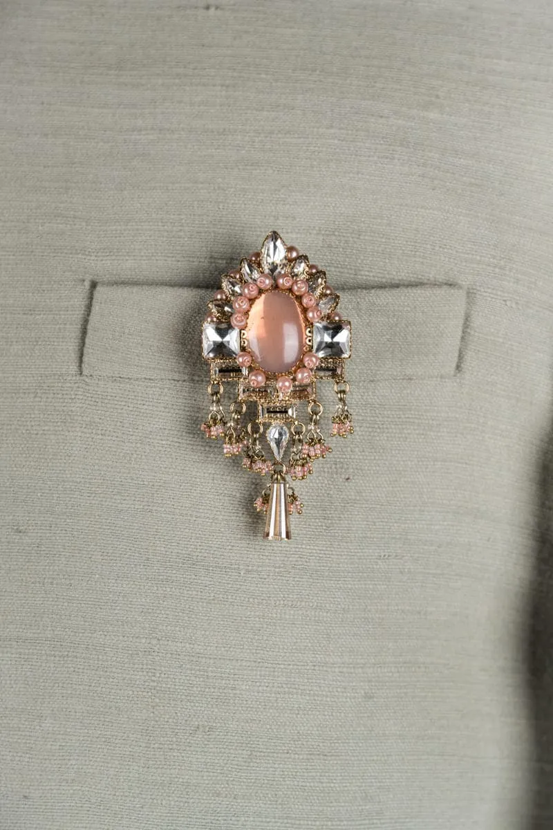 Tasva Peach Crystal With Semi Precious Stone Brooch