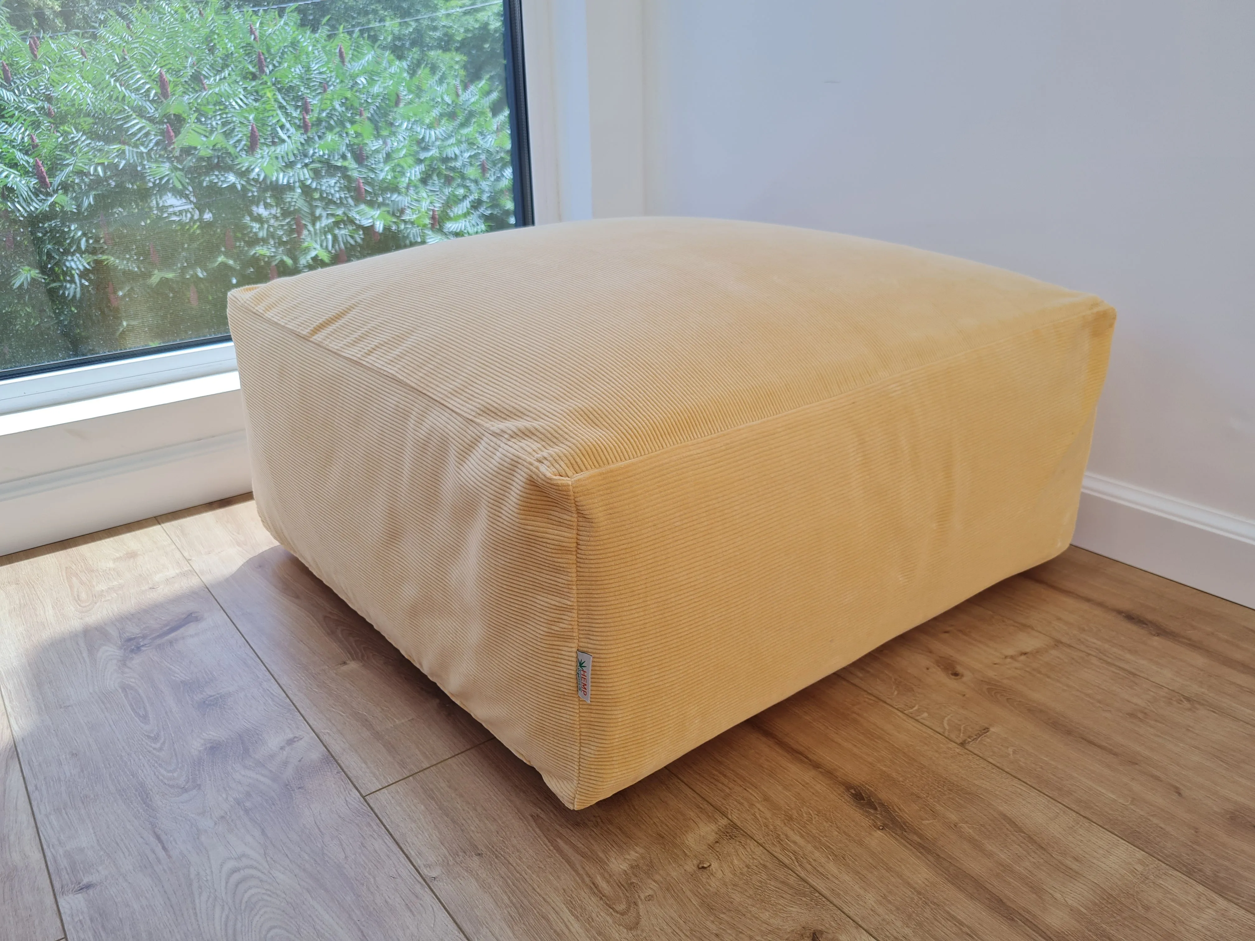 Unique HEMP Floor Cushion Marogan filled organic Hemp Fiber with removable Cover with zipper in natural cotton velvet fabric settee ottoman