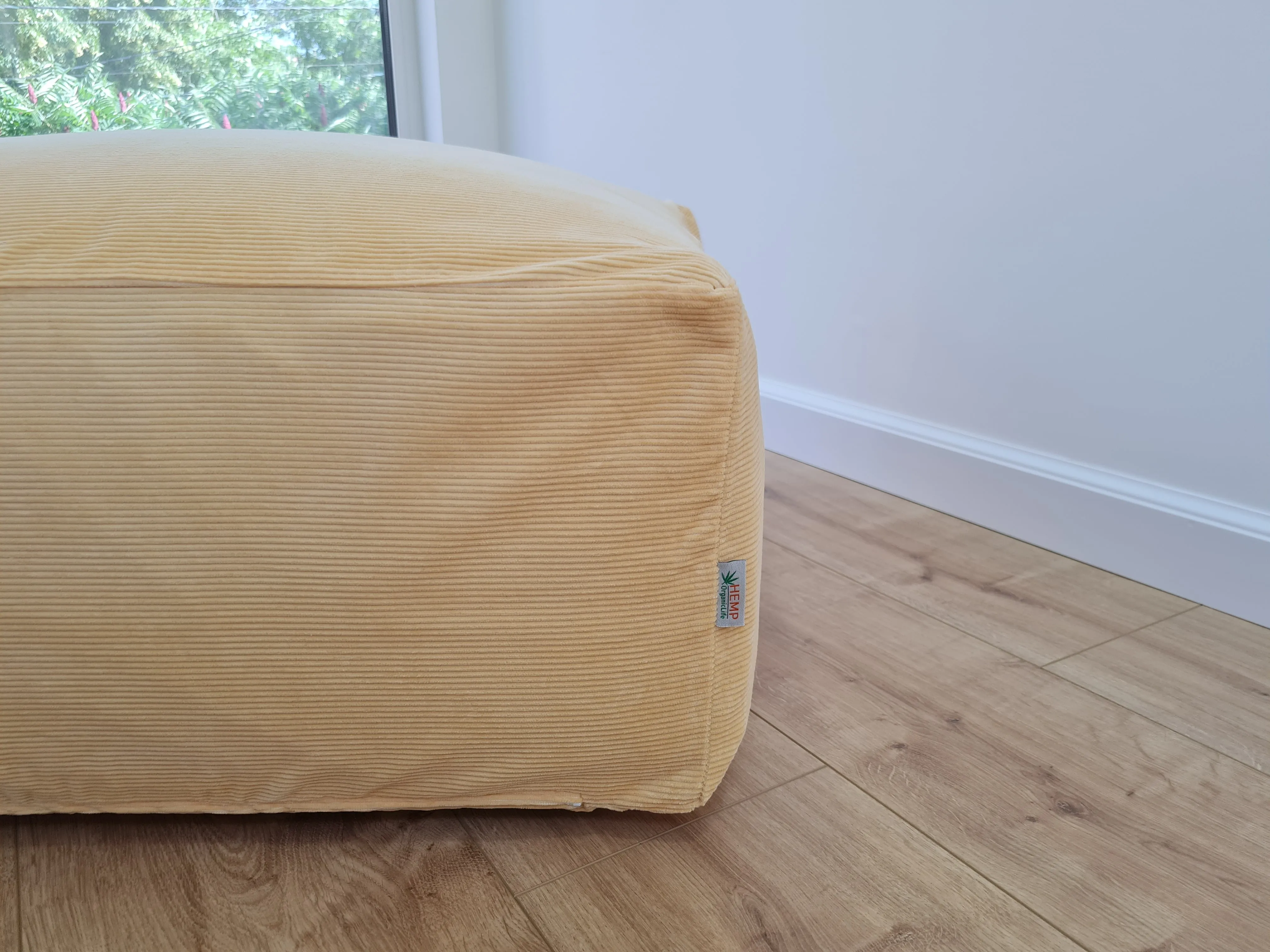 Unique HEMP Floor Cushion Marogan filled organic Hemp Fiber with removable Cover with zipper in natural cotton velvet fabric settee ottoman