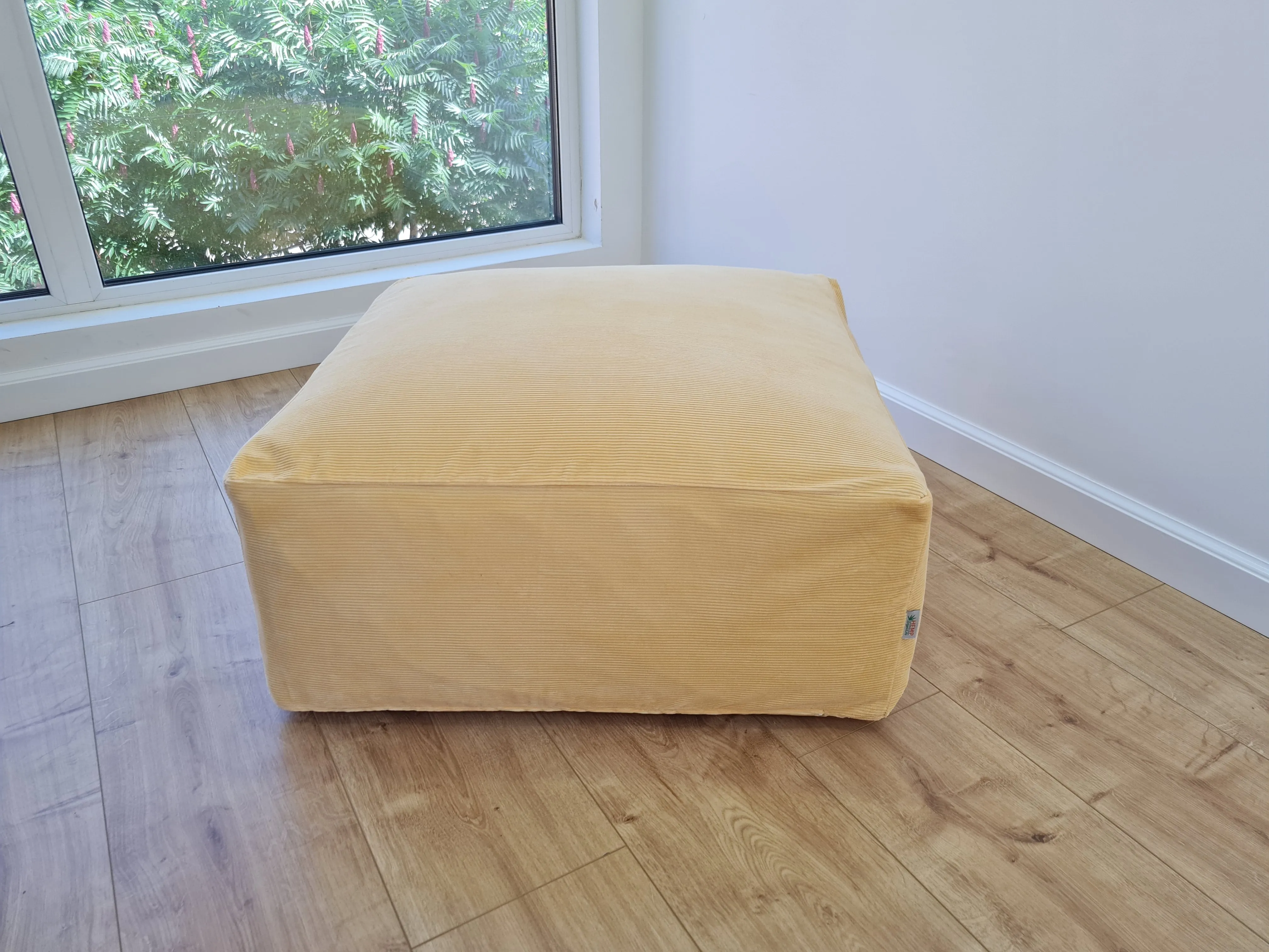 Unique HEMP Floor Cushion Marogan filled organic Hemp Fiber with removable Cover with zipper in natural cotton velvet fabric settee ottoman