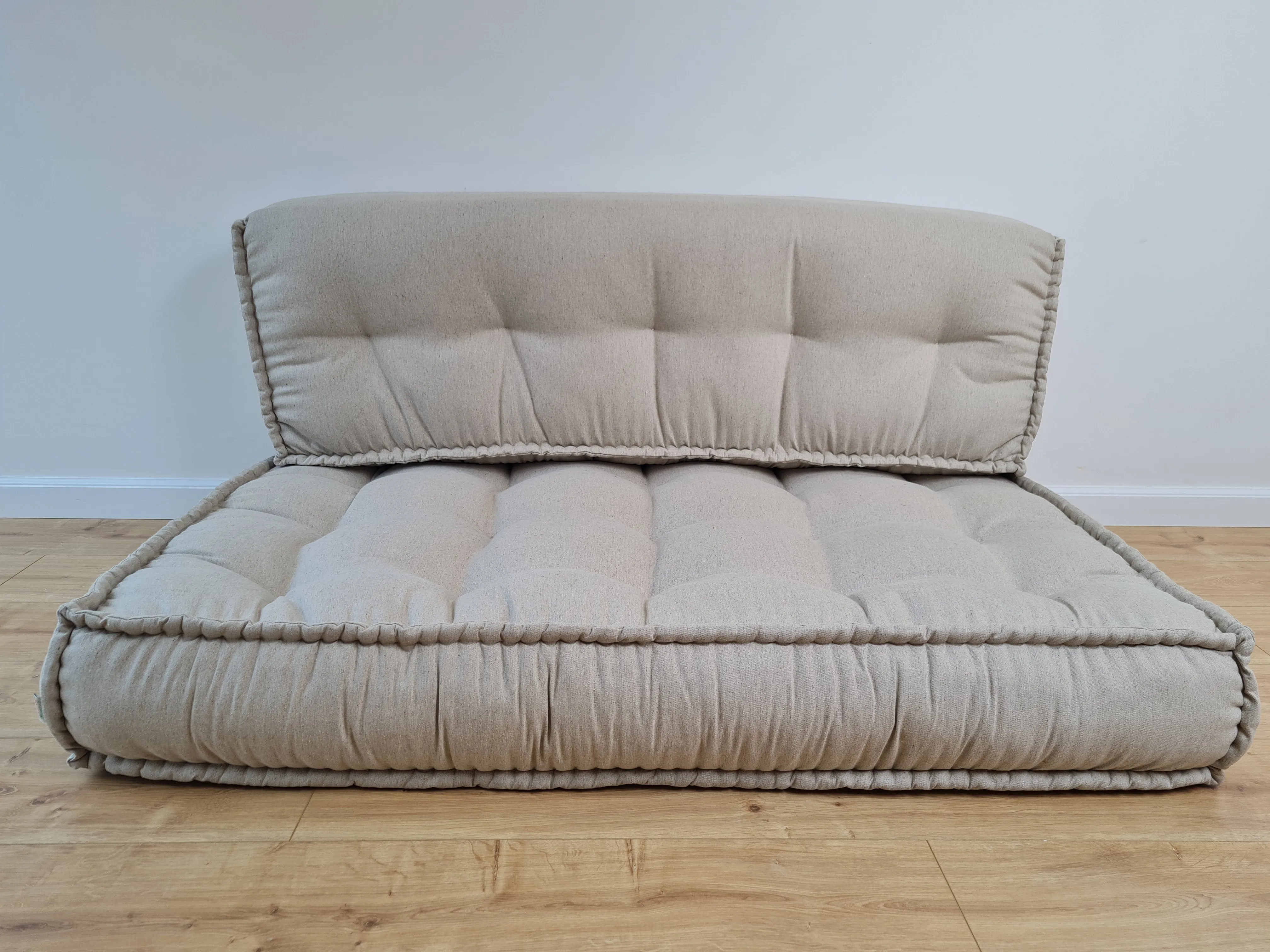 Unique Set of Hemp floor cushions: two 49x29x7.8, plus back cushions of 49x16x7.8 and 29x16x7.8 with organic hemp fiber filling