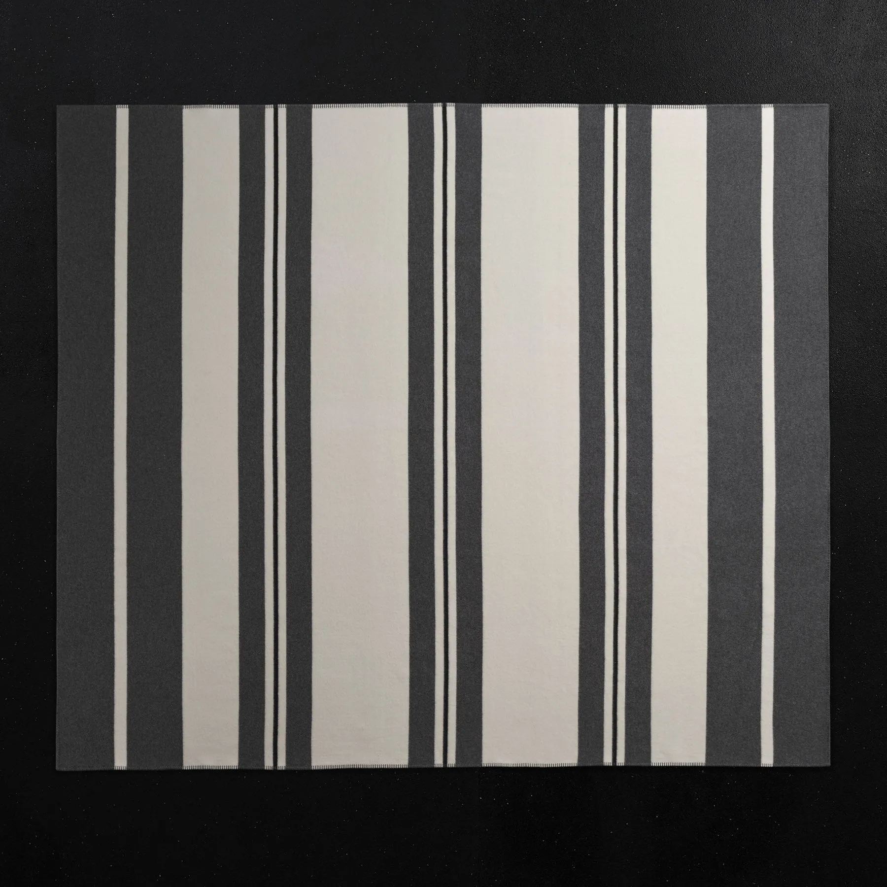 Wool Cashmere Stripe Blanket - Ivory/Charcoal/Black