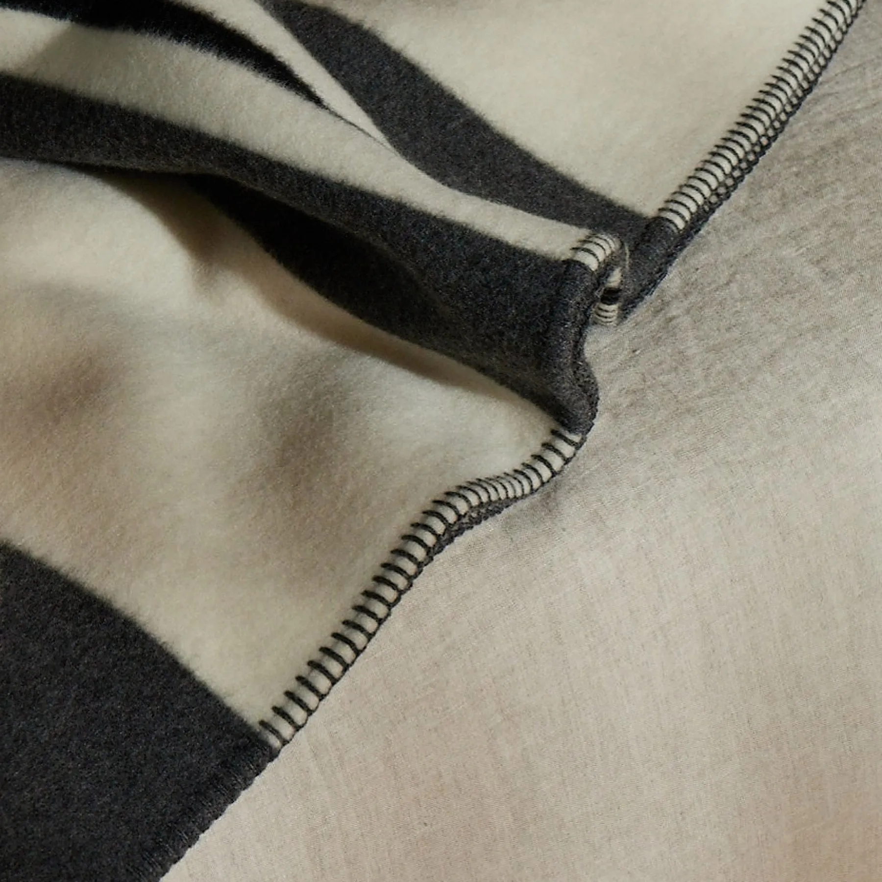 Wool Cashmere Stripe Blanket - Ivory/Charcoal/Black